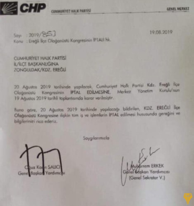 GENEL MERKEZ İPTAL ETTİ…