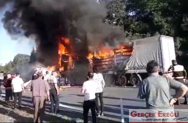 TIR alevler içinde kaldı…