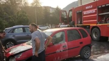 Araç alev alev yandı…