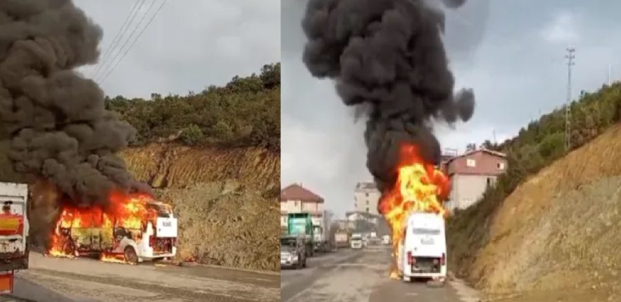 Araç aniden yanmaya başladı…