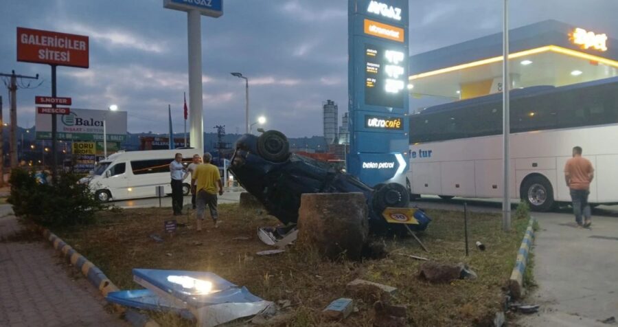 Araç takla atarak ters döndü…