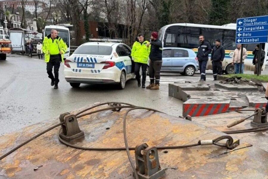 Demir blok yola savruldu…